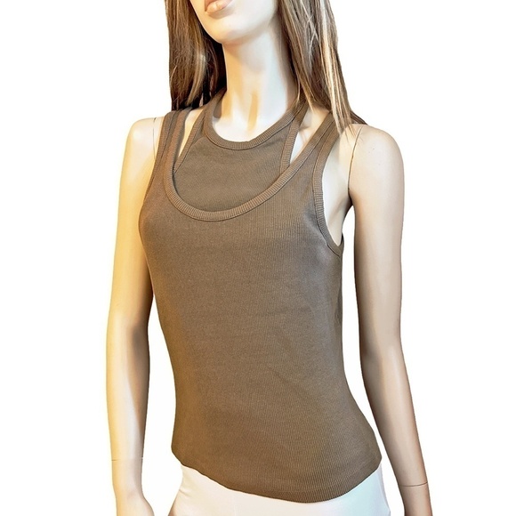 TOPSHOP Cotton Top Shirt Double Layer Design Ribbed Tank over Faux Halter NWOT - Picture 8 of 12